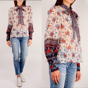 Ulla Johnson white red floral blouse Antoine blouse size 2